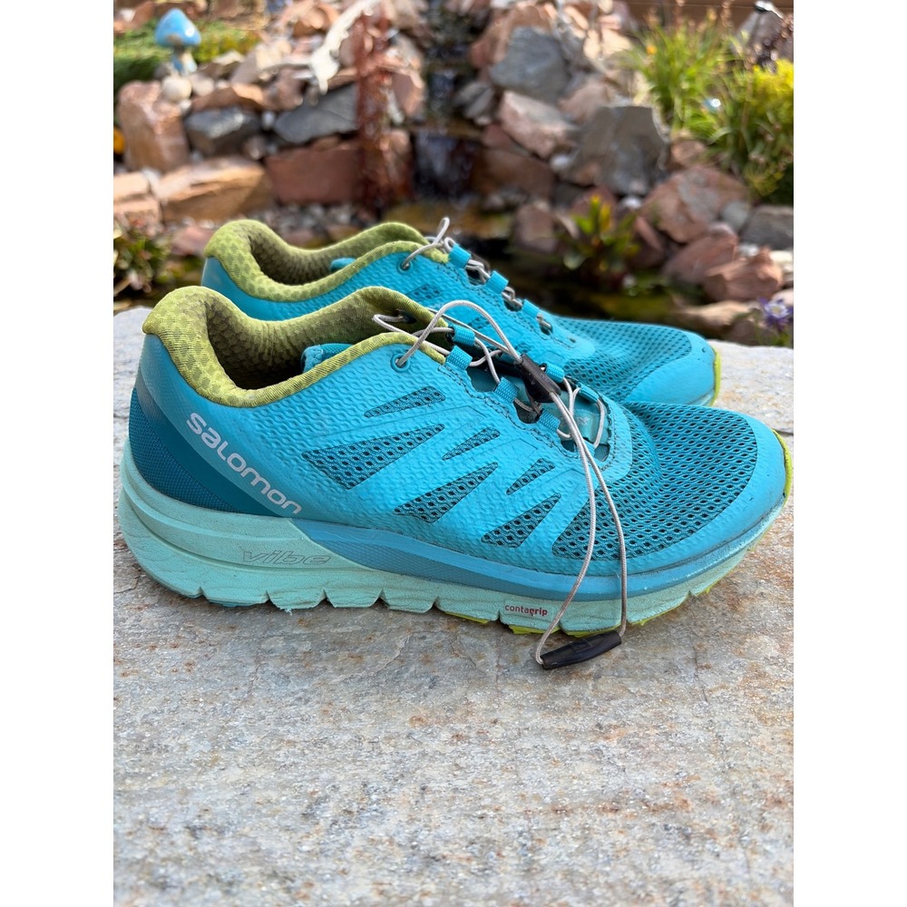 Salomon Sense Pro Max Womens Trail Running Shoes Blue Lime Green 400701 Size 6.5